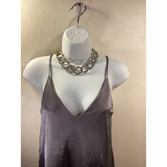 ZARA Silver Metallic Mini Stretch Shift Slip Evening Party Dress Y2K Look S Sexy - Picture 4 of 9